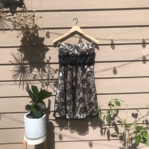 Strapless Black & Cream Satin/Lace Cocktail Dress